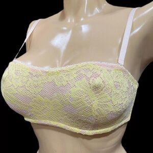 Victorias Secret strapless lace underwire bandeau bralette bra yellow beige 36C